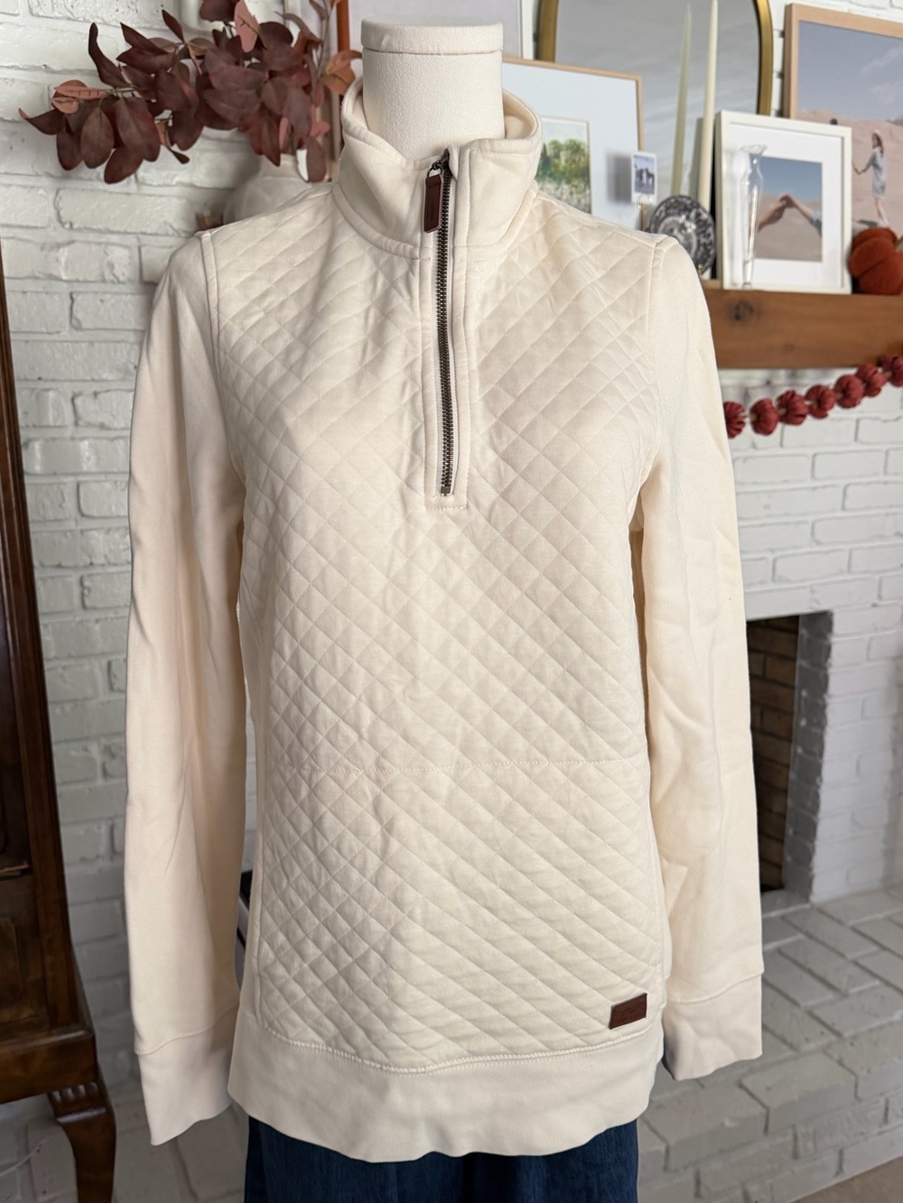 L.L. Bean Quilted Half-Zip Pullover Sweater - Cream